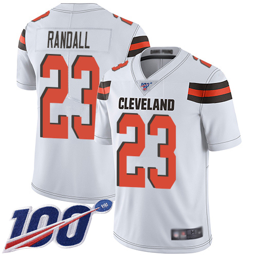 Cleveland Browns Damarious Randall Men White Limited Jersey #23 NFL Football Road 100th Season Vapor Untouchable